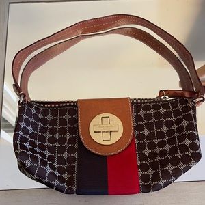 Leather and cloth Kate Spade logo shoulder bag.